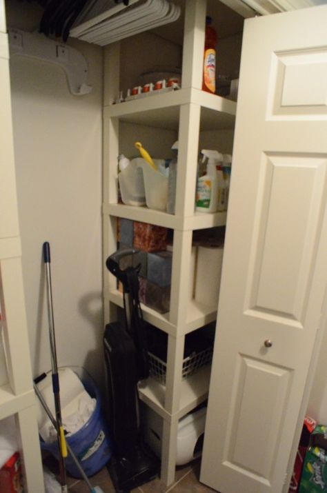 Create with Lack Side Table, Hanging storage and hooks on wall for backpacks.... Lack Side Table Closet - IKEA Hackers Shelving Hacks, Ikea Lack Hack, Lack Side Table, Lack Hack, Ikea Wardrobe Hack, Deep Closet, Ikea Lack Table, Closet Ikea, Lack Table