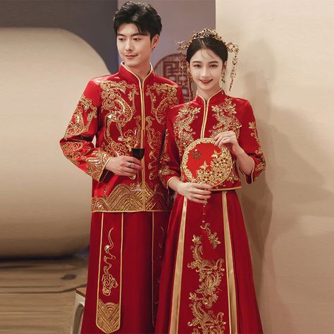 Lovers Phoenix Embroidery Cheongsam Chinese Style Wedding Dress Marriage Suit Bride Clothing Vintage Exquisite Sequin Qipao|Sets| - AliExpress Marriage Suit, Chinese Style Wedding Dress, Chinese Wedding Photos, Suit Bride, Phoenix Embroidery, Bride Clothing, Chinese Wedding Dress Traditional, Chinese Bride, Traditional Chinese Clothing