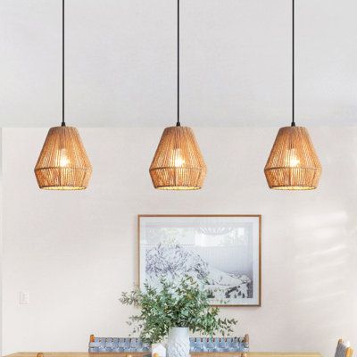 3 Pack Woven Pendant Light Fixtures, 7.28" Rattan Pendant Lights Farmhouse Basket Light Fixture Adjustable Boho Hanging Lamp for Kitchen Island Bedroom Dining Room Foyer Hallway | Bay Isle Home™ Boleyn 1 - Light Rattan Single Pendant in Black / Brown | 7.87 H x 7.28 W in | Wayfair Kitchen With Rattan Pendants, Hanging Pendant Light Over Kitchen Sink, Pendant Lights Over Kitchen Island Boho, Island Pendant Lights Kitchen Farmhouse, Wooden Pendant Lights, Light Fixture Over Dining Room Table, Basket Lights Hanging, Woven Pendant Lights Over Kitchen Island, Rattan Kitchen Pendants