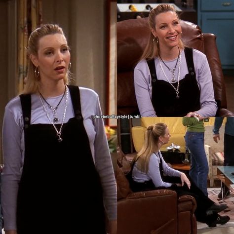 Lisa Kudrow Friends, Phoebe Buffay Outfits, Vintage Outfits 80s, Vintage 90s Dress, Blue Linen Dress, Bib Dress, 90s Fits, Cynthia Rowley Dress, Phoebe Buffay