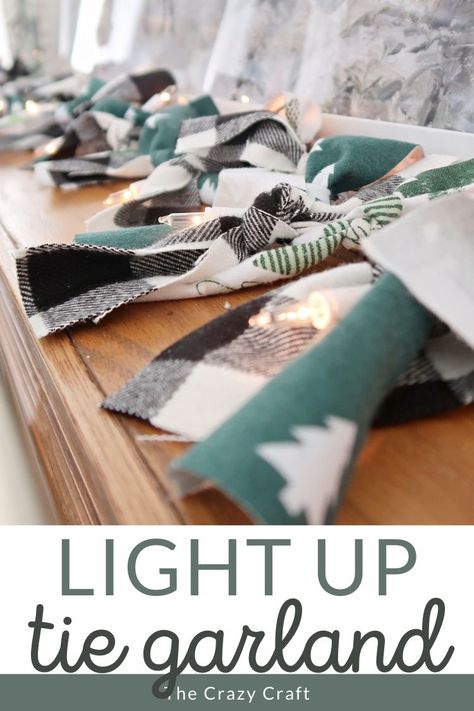 Grab a string of lights and flannel fabric in any pattern you like to make this quick and easy DIY Light Up Rag Garland craft. Homemade Christmas Garland With Lights, Rag Rug Garland, Rag Tie Garland Diy, Rag Garland Diy How To Make, Rag Crafts, Diy Fabric Garland, Rag Tie Garland, Recycle Fabric, Farmhouse Christmas Stockings