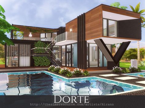 Rirann's Dorte Sims 4 Modern House, Lotes The Sims 4, Modern Family House, Sims Houses, Sims 4 House Plans, Beach House Exterior, Sims Ideas, Sims 4 House Design, Casas The Sims 4