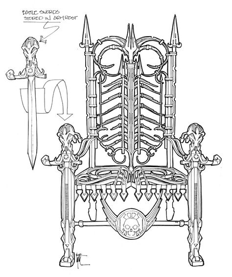 Evil Throne Concept by Eyth on DeviantArt Chair Art Reference, Evil Throne, Throne Design, Chair Art, Chair Drawing, Furniture Sketch, Fantasy Furniture, Throne Chair, Art Chair