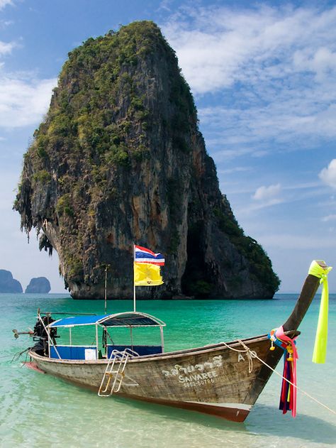 Longtail boat at Phra Nang Beach Thai Boat, Longtail Boat, 2024 Wishes, Thai Beach, Boat Tattoo, Thailand Tattoo, Thai Islands, Backpacking Asia, Travel Moments