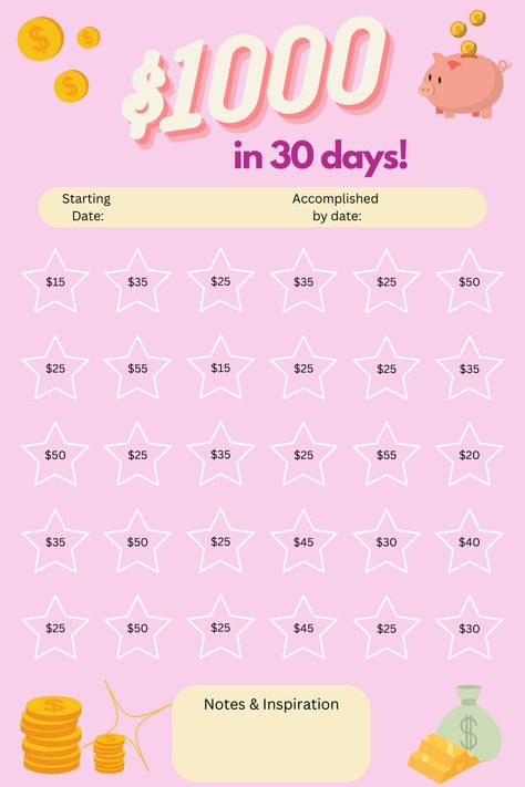 Diy Money Saving Binder, 30 Day Money Saving Challenge, 1000 In 30 Days, Weekly Savings Plan, House Manifestation, Vacation Money, Saving Methods, Weekly Savings, Vacation Savings