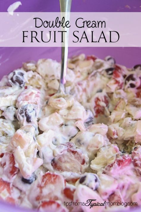 This recipe for Double Cream Fruit salad is so creamy because it includes real whipped cream and cream cheese. It Fruit Salad Cool Whip, Whipped Cream Fruit Salad, Cream Cheese Fruit Salad, Fruit Salad With Cream, Cream Fruit Salad, Real Whipped Cream, Picnic Salad, Fruit Salad With Pudding, Grape Salad Recipe