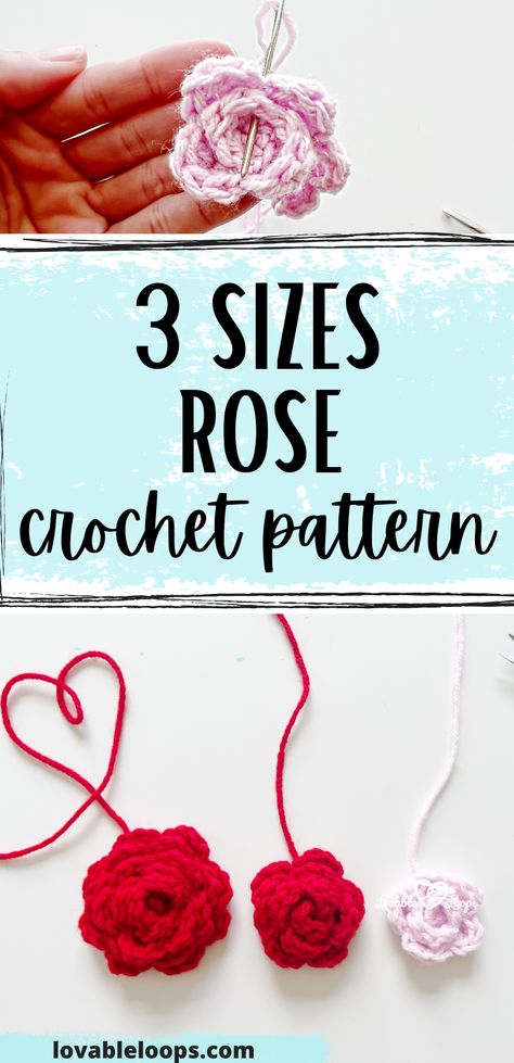 Lovable Loops brings you a beginner-friendly crochet rose pattern with options for 3 sizes of roses. This easy-to-follow guide is perfect for those just starting or seeking a simple project. And guess what? It's totally free! Head to our website to get your hands on this charming pattern. Dive into the world of crochet and watch your roses bloom! #CrochetPattern #FreeCrochetPattern #LovableLoops Free Crochet Rose Pattern, Easy Crochet Rose, Rose With Stem, Rose Step By Step, C2c Crochet Pattern Free, Crochet Roses, Crochet Rose Pattern, Crochet Patterns Free Beginner, Crochet Flowers Free Pattern