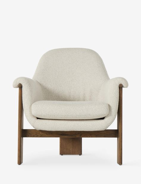 Byrne Rolled Arm Accent Chair Minimalist Accent Chair Living Room, Scandanavian Interiors Accent Chairs, Cb2 Boucle Chair, Cb2 Gwyneth Boucle Chair, Accent Chairs Boucle, Burled Wood Furniture, Modern Tudor, Disc Interiors, Bedroom Nook