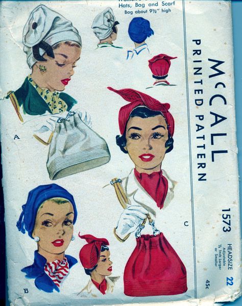 Vintage 1950 Women's Hat Bag and Scarf by AtomicRegeneration Vintage Bag Pattern, 50s Patterns, 1950 Women, 1940s Hats, Making Patterns, Sewing Vintage, Bag Scarf, Crafts Sewing Patterns, Hat Patterns To Sew