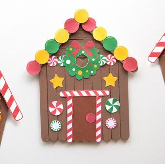 Diy Christmas Ornaments Popsicle Sticks, Kids Christmas Crafts Popsicle Sticks, Popsicle Gingerbread House, Popsicle Stick Crafts For Christmas, Toddler Christmas Crafts Popsicle Sticks, Popsicle Ornaments For Kids, Popsicle Stick Gingerbread House Ornament, Christmas Crafts Diy Projects Unique, Popsicle Sleds Christmas Ornament