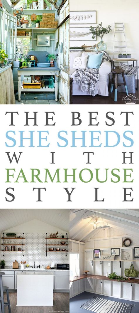 She Needs a She Shed with Fixer Upper Farmhouse Flair! - The Cottage Market Farmhouse She Shed Interior, Farmhouse She Shed, She Shed Decorating Ideas, She Shed Interior, Honeysuckle Cottage, She Shed Decor, Fixer Upper Farmhouse, Fixer Upper Kitchen, Shed Interior