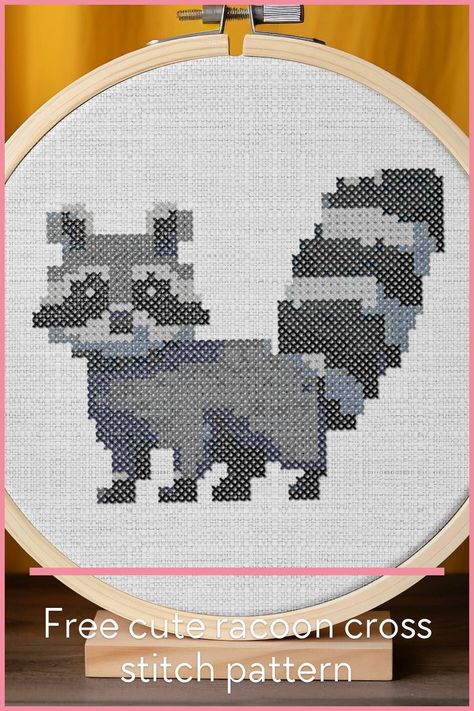 Skunk Cross Stitch Pattern, Raccoon Cross Stitch, Pony Bead Animals, Cross Stitch Free, Bead Animals, Unique Cross Stitch, Cross Stitch Tutorial, Cute Raccoon, Framed Cross Stitch