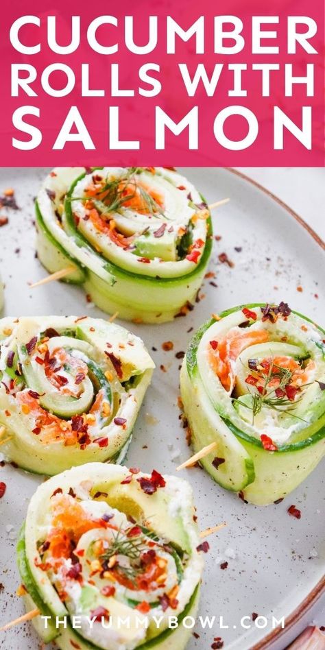 These Easy Cucumber Rolls with salmon are a fantastic way to enjoy a healthy and delicious snack! With a flavorful cream cheese filling and fresh veggies, they’re a hit at any gathering. #CucumberRolls #HealthySnacks #AppetizerIdeas #EasyRecipes #PartyFood Salmon Avocado Cucumber, Cucumber Salmon, Salmon Casserole, Salmon Rolls, Vegetarian Drinks, Salmon Cucumber, Cream Cheese Roll Up, Creamy Salmon, Cucumber Rolls