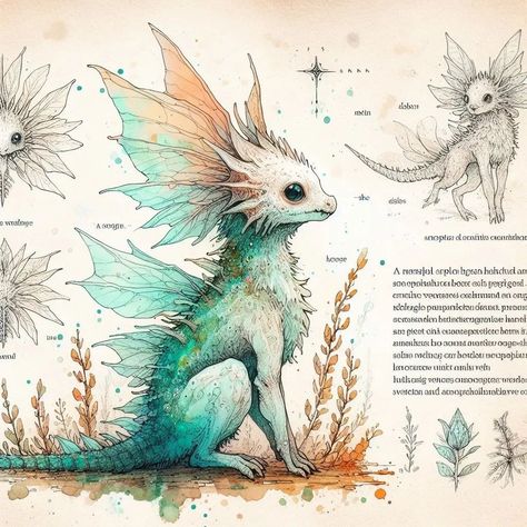 Mithical Creachers Drawing, Fantastic Creatures Drawing, Harry Potter Creatures Drawing, Fantasy Creatures Drawings, Magical Creatures Drawings, Drawing Fantasy Creatures, Botanical Creatures, Fantastic Beasts Creatures, Harry Potter Creatures