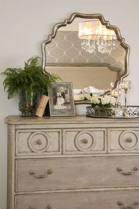 Dresser Top Ideas Bedroom Farmhouse, How To Decorate Dresser With Mirror, How To Decorate A Dresser Top With Tv, Decorate A Dresser Top Master Bedrooms, Style Dresser Top Master Bedrooms, How To Decorate A Chest Of Drawers, Decorating Ideas For Bedroom Dresser Top, Bedroom Dresser Top Decor Ideas, Mirrors Over Dressers Ideas