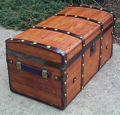 Trunks For Sale, Hope Chests, Antique Steamer Trunk, Modern Industrial Furniture, Pressed Tin, Jenny Lind, Wooden Trunks, Old Trunks, Antique Restoration