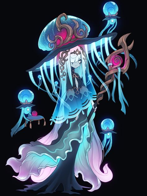 Color Calipso, Witch Design, Character Design References, Coven, Dnd Characters, Deep Sea, Creature Art, Fantasy Character Design, Jellyfish