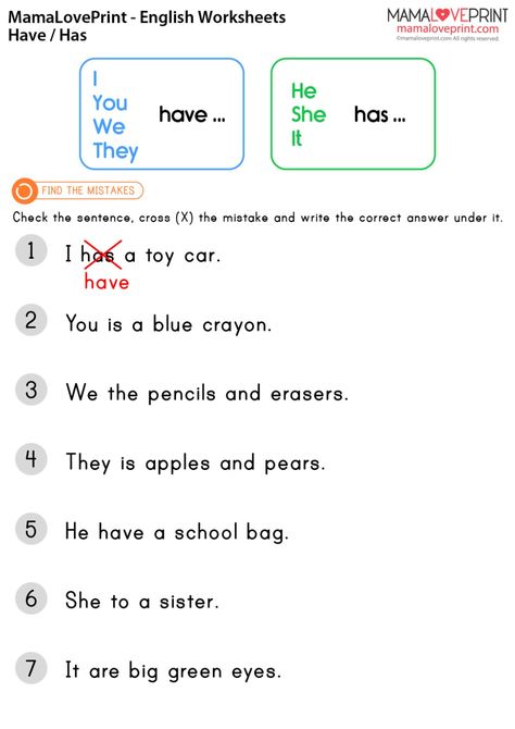 MamaLovePrint . Grade 1 English Worksheets . Basic Grammar (Have / Has) PDF Free Download Grade 1 English Worksheets, Basic Grammar, English Worksheet, Teach English, Kids Class, English Worksheets, Erasers, Teaching English, Grade 1