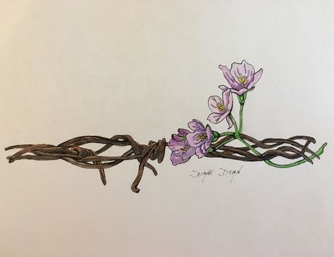 #inktober #inktober2017  #inkart #inksketch Flower entwined with barbed wire dyanswatercolors.etsy.com Flower Barbed Wire Tattoo, Barb Wire With Flowers Tattoo, Barb Wire Flower Tattoo, Flower Vine Tattoos, Barbed Wire Art, Barbed Wire Tattoos, Barb Wire, Vine Tattoos, Wire Flowers