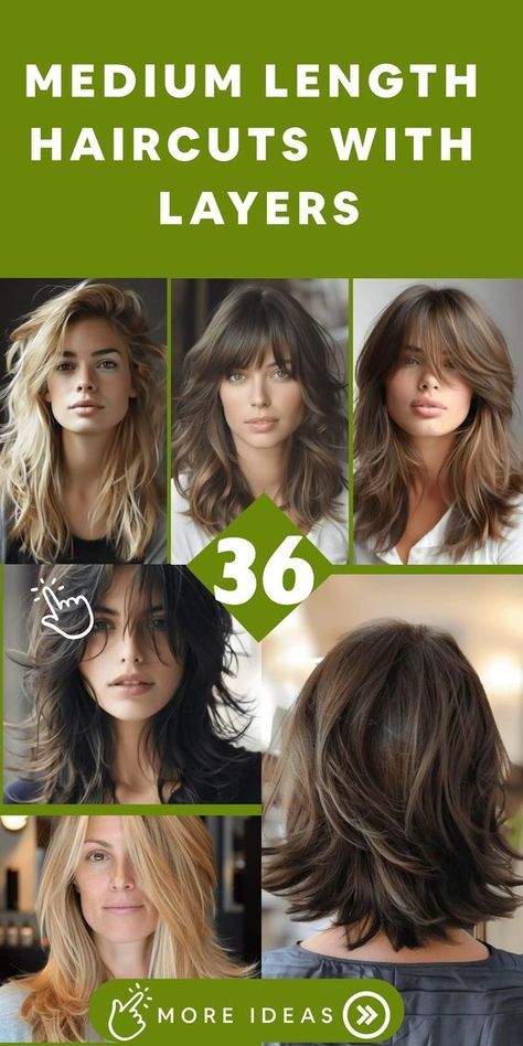 Discover the elegance and versatility of medium length haircuts with layers that elevate your style with a touch of contemporary flair. Embrace the textured and multidimensional charm of medium length hairstyles, exuding a chic and trendy aesthetic. Medium Length Haircut With Layers Bangs, Medium Length Haircuts With Layers, Haircuts With Layers, Medium Length Haircuts, Hair Today Gone Tomorrow, Layered Curls, Medium Length Hairstyles, Bangs For Round Face, Hair Mistakes