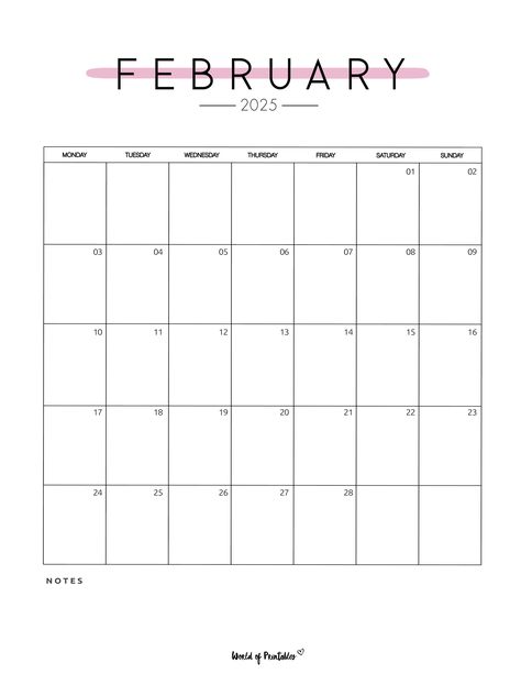 February 2025 Calendar, Calendar February, 2025 Planner, Free Printable Calendar Templates, New Year Calendar, Bullet Journal Ideas Templates, Monthly Planner Template, Print Journal, Monthly Calendar Template