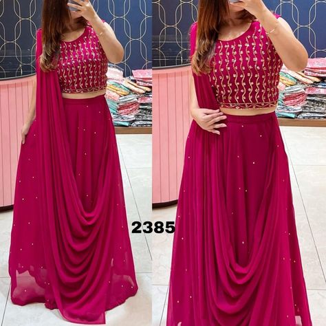 Crop Top With Lehenga Dupatta Attached Collection | ₹ 1699 FREE SHIPPING IN INDIA | DM 9004688543 Lehenga With Crop Top Style, Crop Top Dupatta Style, Skirt And Top With Shrug, Indian Crop Top Designs, Crop Top Lehenga With Dupatta, Crop Top And Skirt Indian, Crop Top Designs Latest, Crop Top Wedding Dress Indian, Crop Top With Lehenga