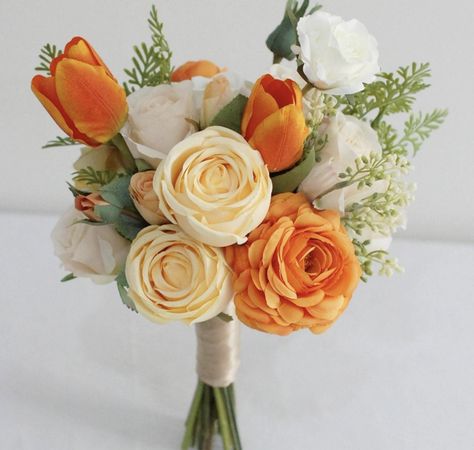 Flowers For Orange Prom Dress, Small Orange Bouquet, Light Orange Flower Bouquet, Prom Flowers Bouquet Orange Dress, Small Bridal Bouquets Colorful, Bride Bouquets Orange, Orange And White Flower Bouquet, Orange Bouquet Prom, Prom Flowers Orange Dress