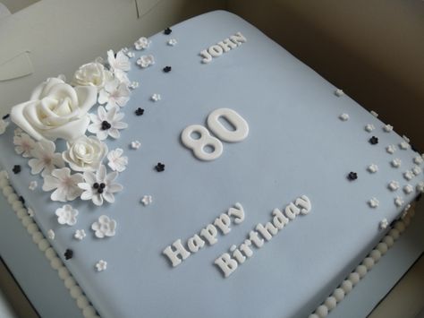 80th Blue Birthday cake 80th Birthday Cake For Grandfather, Birthday Cake For Grandfather, 80th Birthday Cake For Men, Floral Cake Birthday, Grandmas Birthday Party, Blue Birthday Cake, Grandmas Birthday, Grandma Cake, 80 Birthday