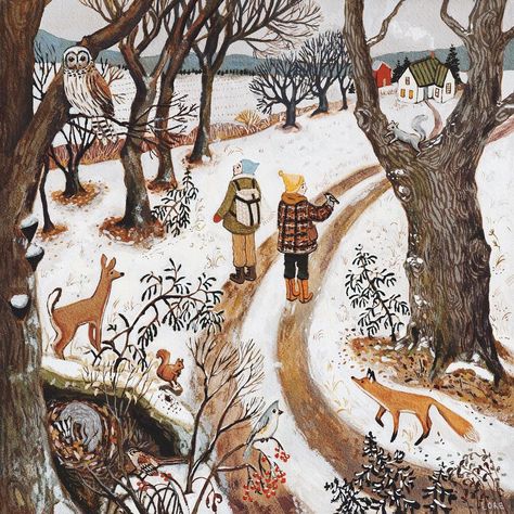 Loré Pemberton on Instagram: “On a winter walk” Closet Fort, Inspirational Illustration, Winter Illustration, Winter Walk, Winter Art, Etsy Art, Illustration Artists, Room Art, Gouache Painting