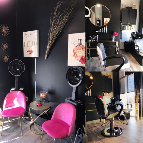 Hair Booth Decorating Ideas, One Chair Salon, Hair Studio Ideas Small Spaces, Braiding Salon Ideas, Braiding Room Ideas, Hair Room At Home, Hair Suite Decor Salon Ideas, Hairstylist Room Ideas, Salon Suite Decor Small Spaces