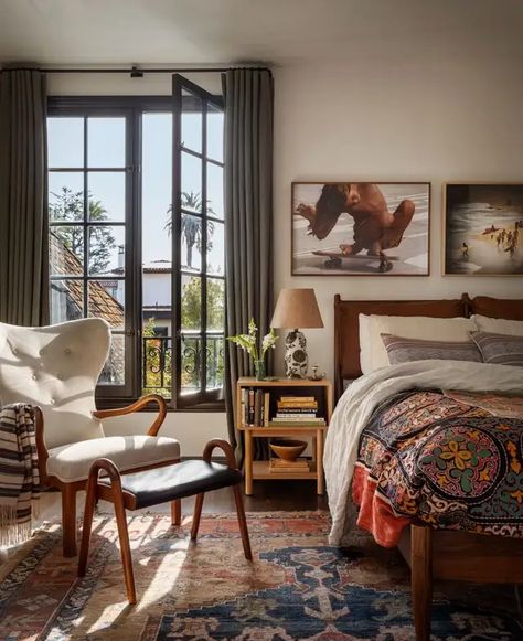 Bedroom by Burnham Design | 1stDibs Jessica Helgerson Interior Design, French Eclectic, Window Design Ideas, Jessica Helgerson, Bedroom Makeover Ideas, Vintage Armoire, Moroccan Bedroom, Mid Century Ranch, Casement Window