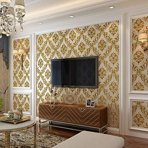 Wallpaper For Living Room In India, Hall Wallpaper Ideas, 5d Wallpaper For Living Room, Gold Wallpaper Living Room, Best Living Room Wallpaper, Room Wallpaper Designs, Wallpaper Design For Bedroom, Silver Living Room, Hall Colour