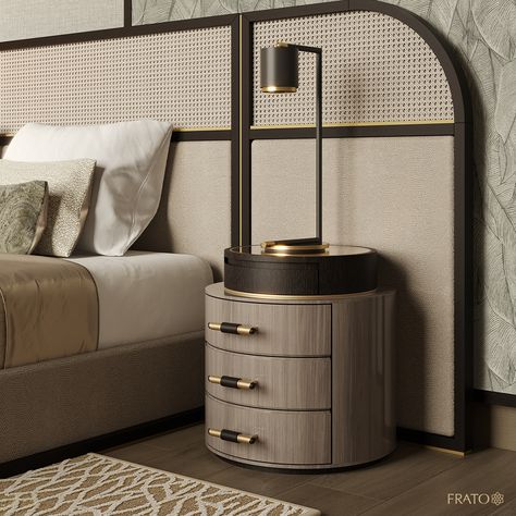 New Collection: A sleek circular design featuring three suede-lined drawers, the wood veneer and brushed-brass TULSA bedside table has an ace up its sleeve: a surface pedestal topped with bronze mirror. Accessorise with a complementary table lamp and it will playfully reflect light around your sleep space. . . . . . #Design #furniture #interiordecor #interiorstyling #designinspiration #homestyle #homedecoration #bedroomDecor #Bedroom #BedsideTable #luxuryhome #FRATO #TimelessInteriorsbyFRATO