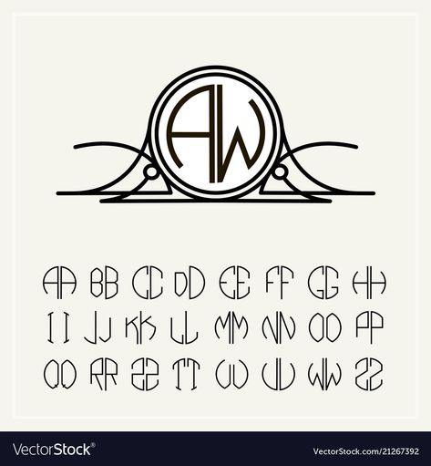 Vintage Monogram Alphabet, Art Nouveau Alphabet, Art Nouveau Logo, Art Deco Circle, Art Deco Lettering, Art Deco Monogram, Monogramm Alphabet, Art Deco Logo, Round Monogram