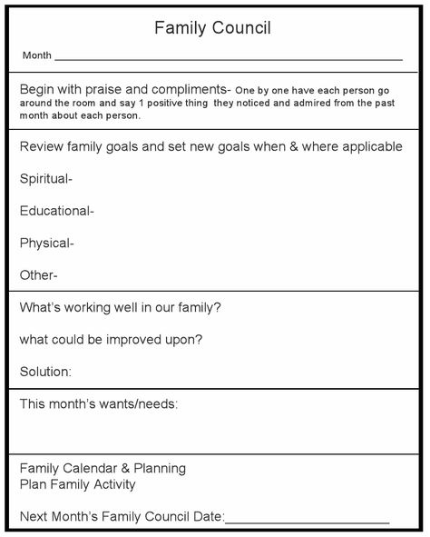 family council planner...  cool idea. Family Council Printable, Family Council, Family Meetings, Family Mission Statements, Family Mission, Family Binder, Family Bonding Activities, Family Meeting, Family Counseling