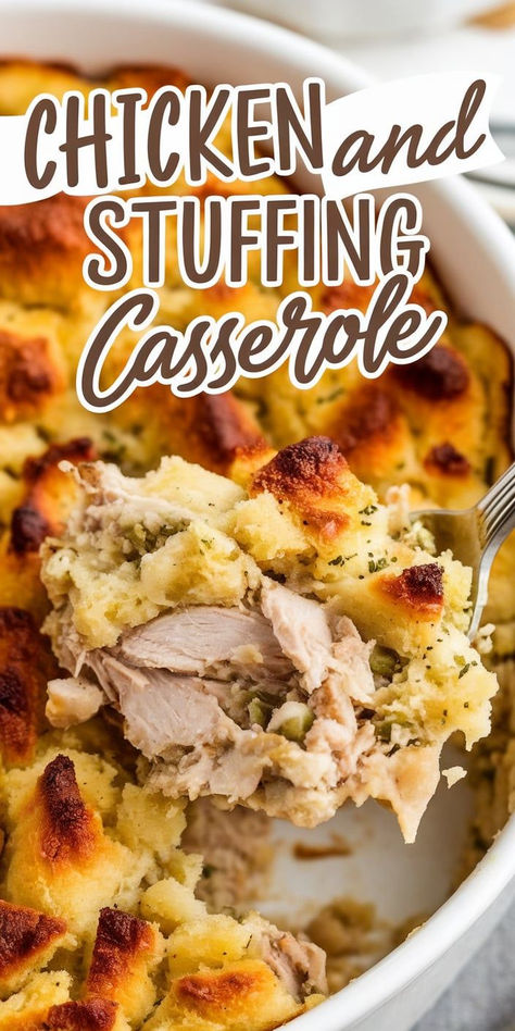 Make dinnertime easy with this Chicken and Stuffing Casserole! Hearty, delicious, and baked to perfection. Ideal for busy nights or family gatherings. Chicken And Stuffing Casserole Easy Oven, Oven Chicken And Stuffing, Chicken And Dressing Casserole Easy, Stuffing And Chicken Casserole, Chicken And Stove Top Stuffing Casserole, Stovetop Stuffing Chicken Casserole, Baked Chicken And Stuffing Casserole, Chicken And Stuffing Casserole Easy, Chicken With Stuffing Casserole