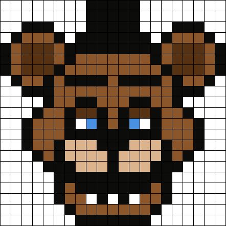 Freddy Fazbear Perler Beads, Easy Fnaf Pixel Art, Five Nights At Freddy’s Pixel Art, Fnaf Grid Pattern, Fnaf Fuse Beads, Pixel Art Pattern Characters, Perler Beads Designs Pattern Easy, Pixel Art Pattern Fnaf, Roblox Perler Beads