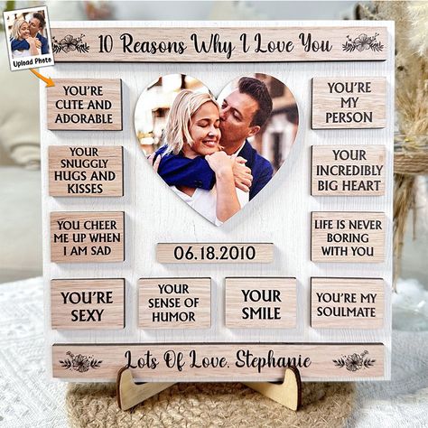 This personalized shaped 2-ply wooden sign is not only a stunning decoration, but also a lasting reminder of your love and bond. It's suitable for any room in your home, whether it's your bedroom, living room or kitchen. This is also a great gift idea for friends and family who like thoughtful and personalized gifts. Reasons I Love You, Plaque Design, Reasons Why I Love You, Wooden Display Stand, 31 Gifts, Sign Making, Why I Love You, Cheer Me Up, Custom Wood Signs