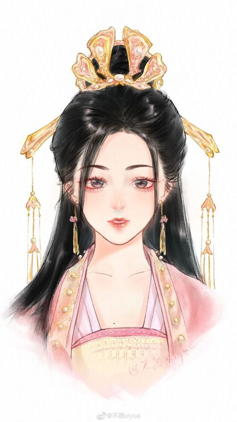 Chinese Princess Art, Chinese Woman Art, Traditional Chinese Hairstyle, Ancient China Aesthetic, Ancient Chinese Characters, Hanfu Art, Asian Artwork, Chinese Drawings, Chinese Princess