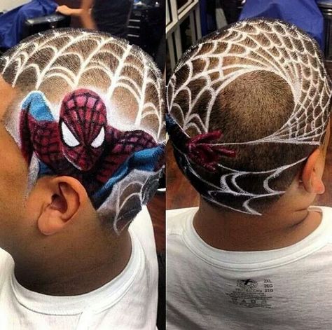 Spider man Web haircut #halloweenideas #halloween Hair Tattoo Designs, Shaved Designs, Toddler Boy Haircuts, Shaved Hair Designs, Hair Barber, Spiky Hair, Haircut Designs, Kids Hair Cuts, Hair Tattoos