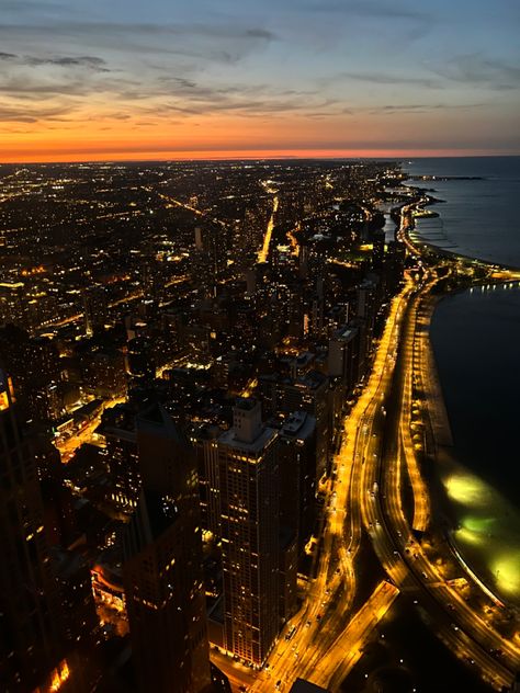 Chicago from 94th floor City Lights, Airplane View, Chicago