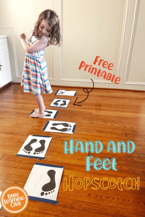 Such a fun gross motor activity! Hand and feet hopscotch! Free printable in post My Body Gross Motor Activities, All About Me Gross Motor Activities Preschool, Body Movement Activities For Preschool, Hand And Foot Hopscotch Game Free Printable, Hand And Foot Hopscotch Game, Shape Movement Activities, Gross Motor Classroom Activities, Doctor Gross Motor Activities, Gross Motor Friendship Activities