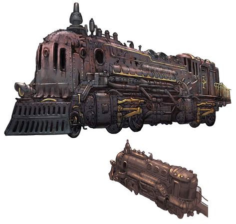 Phantom Train Concept Art from Final Fantasy XIV: Stormblood #art #artwork #gaming #videogames #gamer #gameart #conceptart #illustration #finalfantasy #ff14 #ffxiv Fantasy Transport, Fantasy Vehicles, Fantasy Machine, Steampunk Vehicles, Train Concept, Steampunk World Concept Art, Train Concept Art, Trains Fantasy Art, Train Fantasy Art