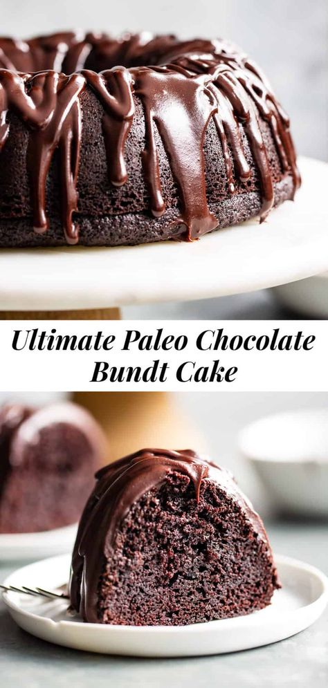 Paleo Bundt Cake, Gluten Free Chocolate Bundt Cake, Lectin Free Desserts, Paleo Birthday Desserts, Healthy Bundt Cake Recipes, Dairy Free Bundt Cake, Healthy Bundt Cake, Dairy Free Chocolate Ganache, Bundt Cake Gluten Free