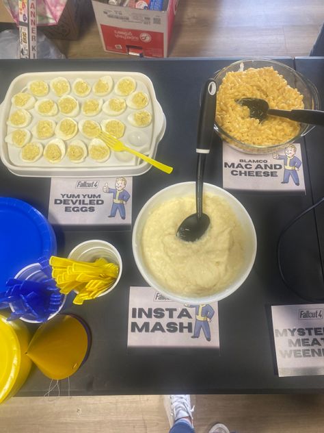 Fall Out Birthday Party Ideas, Fallout Themed Dinner, Fallout 4 Birthday Ideas, Fallout Themed Party Food, Fallout Party Food, Fallout Birthday Party, Fallout Party Ideas, Fallout Themed Party, Fallout Birthday Party Ideas