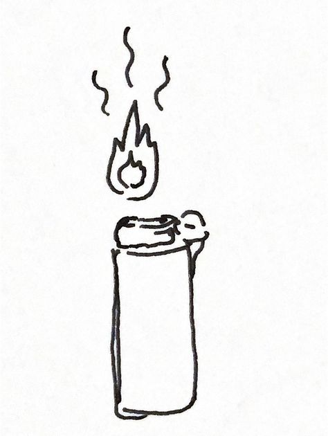 black and white drawing of a lighter being lit
 with a flame and wavy lines to represent smoke How To Draw A Lighter, Lighter Tattoo Minimalist, Lighter Drawing Simple, Lighter Doodle, Lighter Sketch, Lighter Drawing, Lighter Tattoo, School Doodles, House Doodle