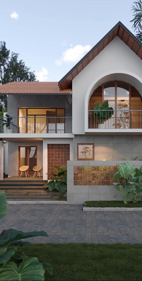 Modern West Indies House Exterior, Village Type House Design, Kerala House Elevation Exterior Design, Individual House Design, A Type House Design, Kerala House Exterior Design, Kerla Design House, Tropical Exterior House Design, Bunglows Design Modern