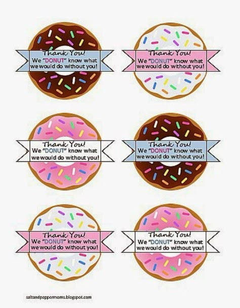 Donut Teacher Appreciation, Donut Appreciation, Volunteer Ideas, Principal Appreciation, General Gift Ideas, Diy Label, Pta Ideas, Thanksgiving Messages, Label Ideas