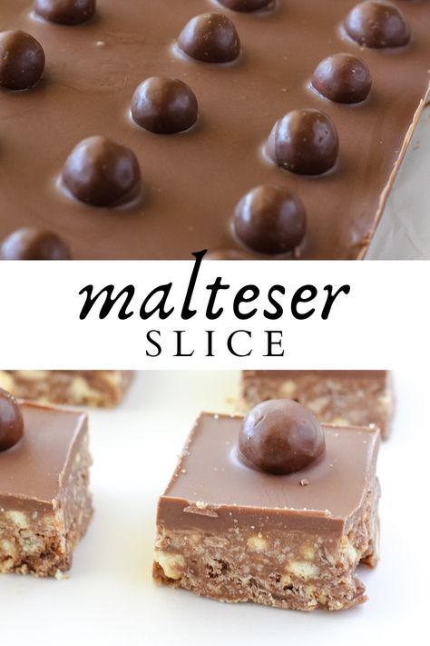 Malteaser Recipes, Chocolate Slice Recipe, Maltese Slice, Malteser Dessert, Malteaser Slice, Malteser Recipes, Easter Slice, Malteser Tray Bake, Easy Slices