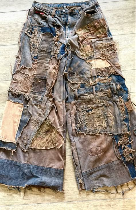 Torn Pants, Distressed Outfit, Reworked Jeans, Punk Fashion Diy, Crust Punk, Recycled Sweater, Diy Clothes Design, Concept Clothing, Fire Fits